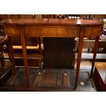 Two reproduction mahogany veneered side tables, the larger example height 81.5cm, length 126cm,