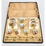 JAMES STINTON FOR ROYAL WORCESTER; a cased six setting tea service, painted with pheasants in
