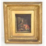 UNATTRIBUTED; a 19th century oil on canvas depicting figures smoking pipes in interior scene,