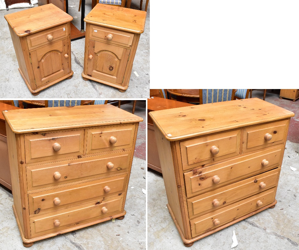Two modern pine chests of two short over three long drawers, width 90cm, and a pair of pine