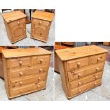 Two modern pine chests of two short over three long drawers, width 90cm, and a pair of pine
