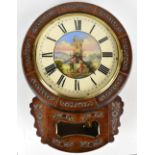 A Victorian drop dial rosewood wall clock with inlaid pewter decoration, the circular dial set