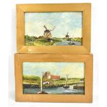 J. VAN DE BERG; a pair of small oils on card, 'On the Canal' and 'Summer Day', both signed and