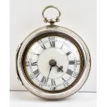 FERRON OF LONDON; an 18th century white metal pair cased key wind pocket watch, the circular dial