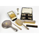 GOLDSMITHS & SILVERSMITHS & CO LTD; a George V hallmarked silver mounted hairbrush with engine
