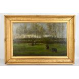 19TH CENTURY DUTCH SCHOOL; landscape with milk maid beside cattle, unsigned, 37 x 60cm, framed.