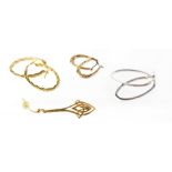 Two pairs of 9ct gold hoop earrings,