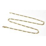 A 9ct gold flat figaro link necklace, length 41cm, approx 5.6g.