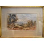 WILLIAM BENNETT (1811-1871); watercolour, 'Deer in Hilly Landscape', signed lower left,