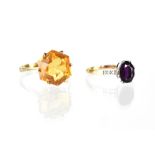 A 9ct yellow gold ladies' dress ring set with large citrine,