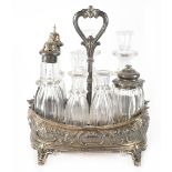 A Victorian hallmarked silver seven-piece cruet and stand, London c1840, maker's mark rubbed (7).