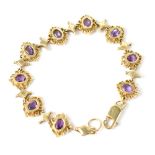 A Victorian-style amethyst and 9ct gold bracelet, hallmarked, length 20cm, approx 19.4g.