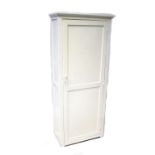 A white painted single-door side cabinet enclosing four fixed shelves, height 181cm, width 75cm,