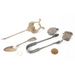 A quantity of various hallmarked silver items to include a vesta case, teaspoon, sugar tongs,