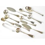 Mixed silver cutlery to include seven English Georgian and Victorian mustard spoons,