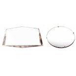 Two retro mirrors to include an Art Deco peach glass example and a circular example,