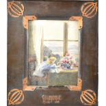 UNATTRIBUTED; watercolour, 'Marjorie 1890', in Arts & Crafts metal and copper frame,