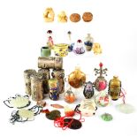 A quantity of modern Oriental collectibles to include wooden netsukes, scent bottles,