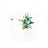 An 18ct yellow gold ring set with turquoise and diamonds, size R, approx 5.3g.