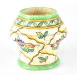 A Charlotte Rhead Crown Ducal ware vase with hand painted floral and lattice decoration,