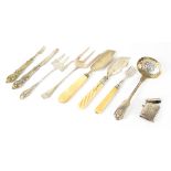 Nine various hallmarked silver items to include a vesta with engraved decoration,