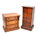 A small pine three-drawer chest of drawers, carved supports to plinth base,