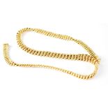 A large 9ct gold heavy weave necklace, wide middle tapering to the ends, hallmarked, length 44cm,