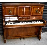 A late 19th century inlaid walnut-cased upright piano by Clement C Hancock & Co, Birkenhead, St.