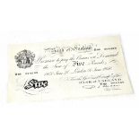 A Bank of England June 27th 1950 'White Fiver', Percival Spencer Beale Cashier, R88 094369.