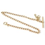A 9ct gold Albert watch guard, the belcher chain with T-bar, swivel and hoop clasp, length 38cm,