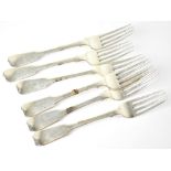 Six William IV hallmarked silver forks, each initialled 'N' to the handle, five Charles Boyton (I),