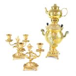 A Victorian brass samovar,