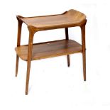 A retro teak two-tier occasional table with curved lift-off top, 74 x 64cm.