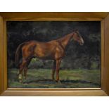 H WHARTON; oil of a chestnut horse in woodland setting, 45 x 54cm, framed.
