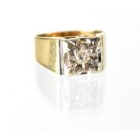 A gentlemen's 9ct gold diamond signet ring, the illusion-set diamond approx 0.