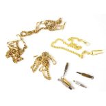 Five various watch keys and four gold plated watch chains (9).