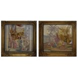 Two 19th century German woolwork religious pictures with figures, both in ornate gilt frames,