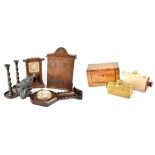 A collectors' lot to include an oak smoker's cabinet with pressed metal hinges,