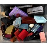 A large collection of vintage and modern jewellery boxes from various retailers.