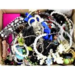 A quantity of costume jewellery to include bead necklaces, rings etc.