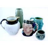 A mixed group of pottery to include a 19th century Hollins tavern jug with ring turned neck,