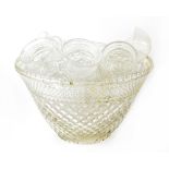 A collection of assorted cut and pressed glass to include wine glasses, sherry glasses,