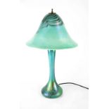 A Ditchfield iridescent green art nouveau table lamp, height when assembled 62cm (af).