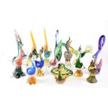 A group of Murano decorative glass birds, to include swans, cockerels, flying geese, etc,
