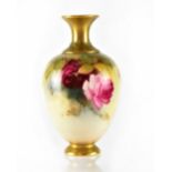 A Royal Worcester vase hand painted with roses, gilt highlighting, puce mark, shape 302B-H,