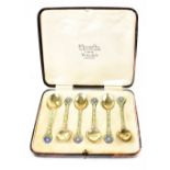 A cased set of George VI hallmarked silver enamelled spoons,