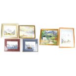 HARRY PRETTY; eight scenic watercolours, maritime examples and mountain scenes, largest 38 x 30cm,