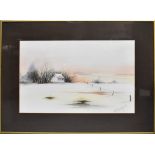 MN CLAYSON (20th century); watercolour, snowy country landscape with cottage, signed lower right,
