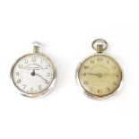 Two base metal 'Railway Timekeeper' keyless wind open face pocket watches, each approx 48mm (2).