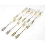 A partial set of nine Victorian silver 'Fiddle' pattern table forks, Mary Chawner, London 1837,